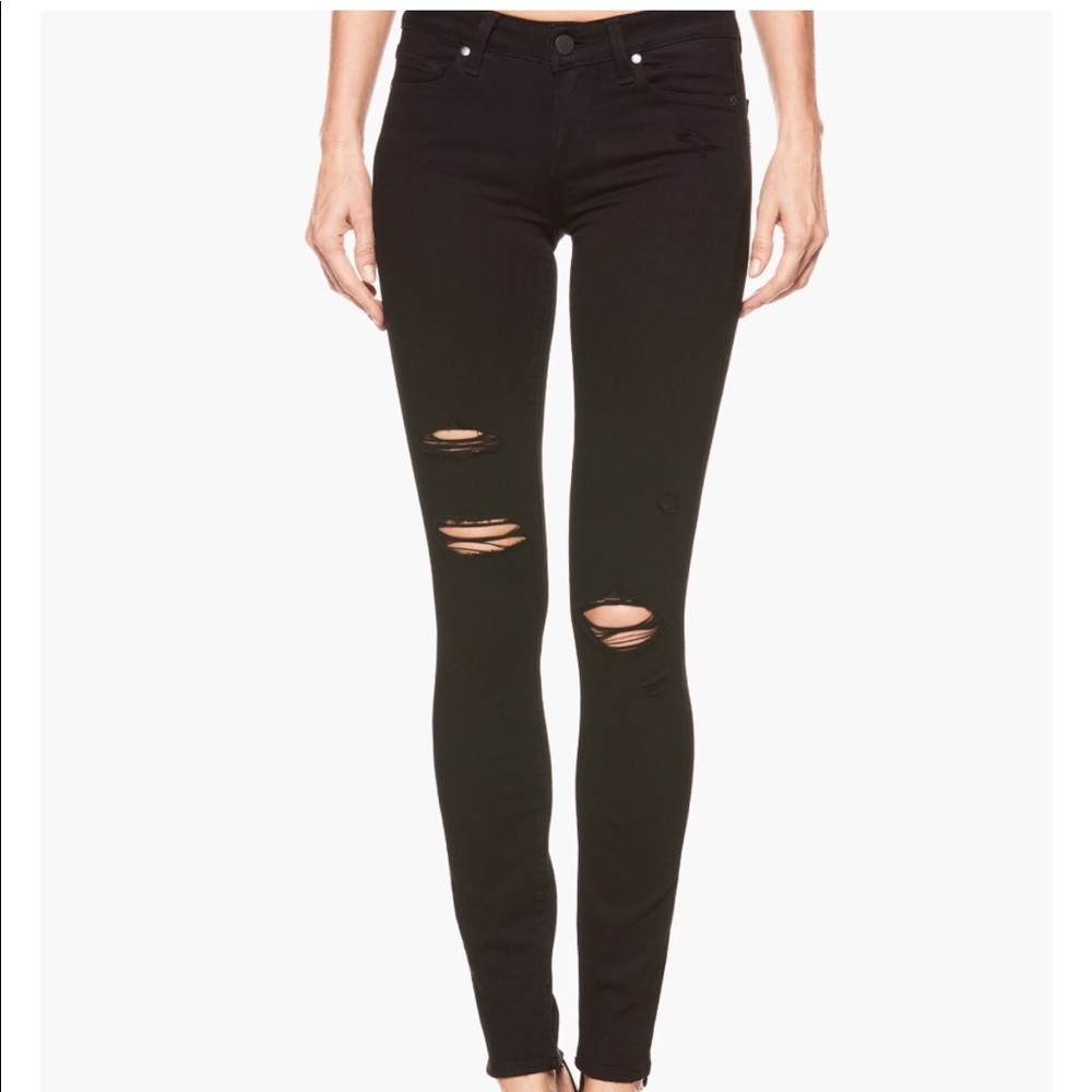 Paige ripped knee black skinny jeans